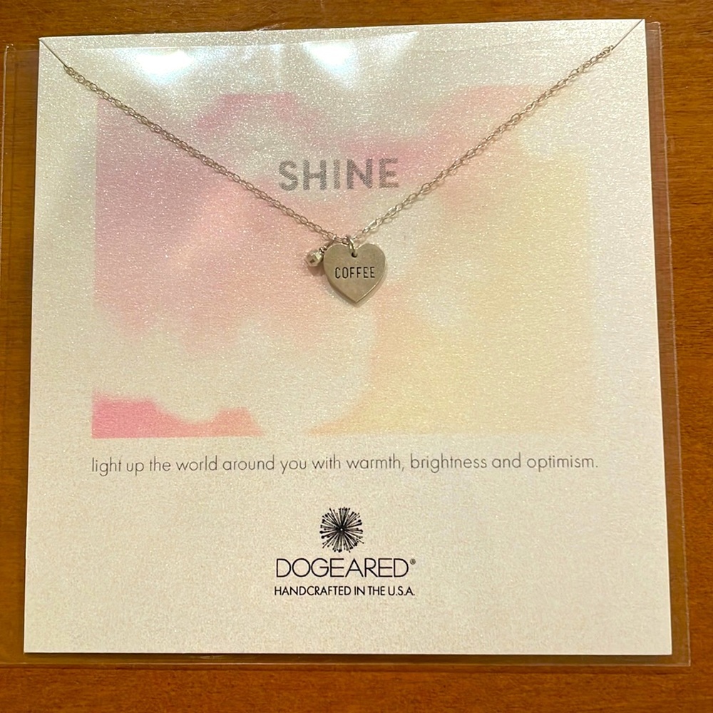 NWOT Dogeared 16” Silver ‘Coffee heart & small ball’ charm necklace